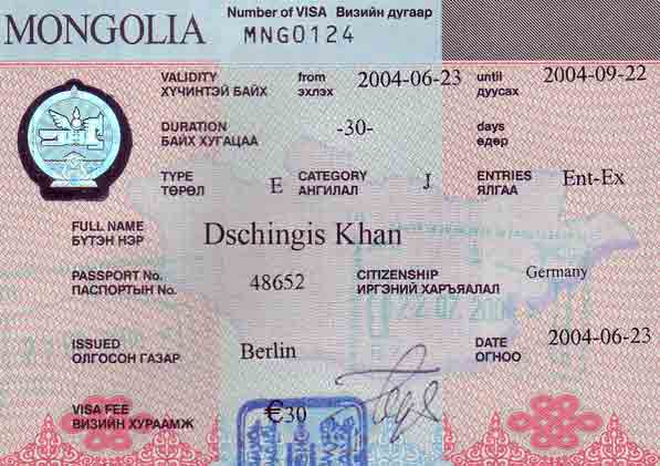 Mongolisches Visum